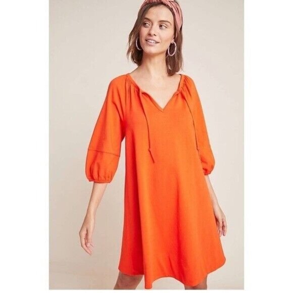 Anthropologie Anais Orange‎ Tunic Dress Balloon Sleeve Oversized Swing Sz Small - Picture 1 of 9